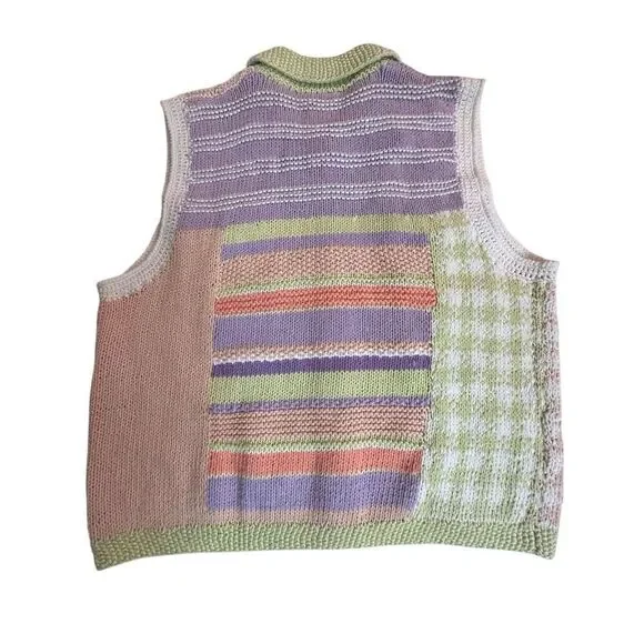 Susan Bristol Women's Spring Floral Knit Sweater Vest Pastel Purple Peach Medium - Picture 2 of 8